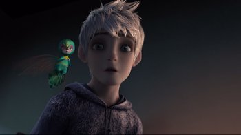 Movie still from “Rise of the Guardians” (2012), directed by Peter Ramsey – A boy with a bird on his shoulder; Close Up shot, Over the shoulder angle