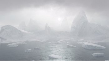 Movie still from “Rise of the Guardians” (2012), directed by Peter Ramsey – An image of an icy lake in the middle of the day; Extreme Wide shot, High angle