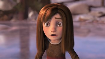 Movie still from “Rise of the Guardians” (2012), directed by Peter Ramsey – An animated girl with brown hair looking surprised; Close Up shot, High angle