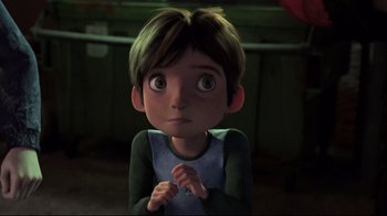 Movie still from “Rise of the Guardians” (2012), directed by Peter Ramsey – A young boy is looking at the camera; Close Up shot, High angle