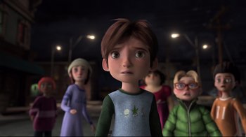 Movie still from “Rise of the Guardians” (2012), directed by Peter Ramsey – A group of people standing in a room; Medium shot, Over the shoulder angle