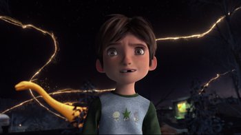 Movie still from “Rise of the Guardians” (2012), directed by Peter Ramsey – A boy is looking up at the sky; Medium shot, High angle
