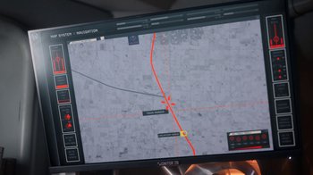 Movie still from “Snowpiercer” (2020), created by Graeme Manson – A computer screen showing a map of a road; Extreme Close Up shot, High angle