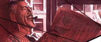 Movie still from “Spider-Man 2” (2004), directed by Sam Raimi – A man sitting in front of an open book; Extreme Close Up shot, High angle