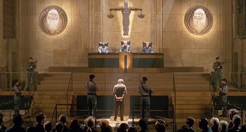 Movie still from “Starship Troopers” (1997), directed by Paul Verhoeven – Wide shot, Low angle