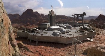 Movie still from “Starship Troopers” (1997), directed by Paul Verhoeven – Extreme Wide shot, High angle