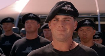 Movie still from “Starship Troopers” (1997), directed by Paul Verhoeven – Close Up shot, Low angle