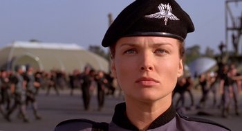 Movie still from “Starship Troopers” (1997), directed by Paul Verhoeven – Close Up shot, Low angle