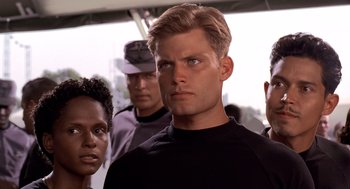 Movie still from “Starship Troopers” (1997), directed by Paul Verhoeven – Close Up shot, Low angle
