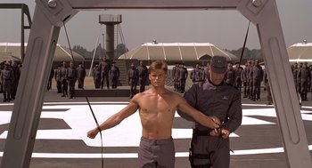 Movie still from “Starship Troopers” (1997), directed by Paul Verhoeven – Wide shot, High angle