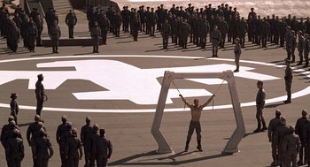 Movie still from “Starship Troopers” (1997), directed by Paul Verhoeven – Extreme Wide shot, High angle
