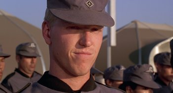 Movie still from “Starship Troopers” (1997), directed by Paul Verhoeven – Close Up shot, Low angle