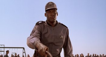 Movie still from “Starship Troopers” (1997), directed by Paul Verhoeven – Close Up shot, Low angle