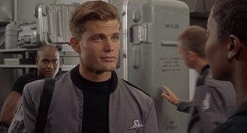 Movie still from “Starship Troopers” (1997), directed by Paul Verhoeven – Close Up shot, Over the shoulder angle