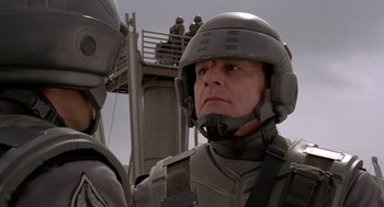 Movie still from “Starship Troopers” (1997), directed by Paul Verhoeven – Close Up shot, Low angle