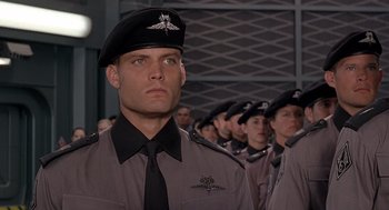 Movie still from “Starship Troopers” (1997), directed by Paul Verhoeven – Close Up shot, Low angle