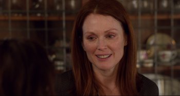 Movie still from “Still Alice” (2014), directed by Richard Glatzer – A person with long red hair; Close Up shot, Over the shoulder angle