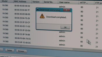 Movie still from “Mr. Robot” (2015), created by Sam Esmail – A computer screen with a warning sign on it; Extreme Close Up shot, High angle