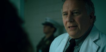 Movie still from “Stranger Things” (2016), created by Ross Duffer – A person wearing a tie; Close Up shot, Low angle