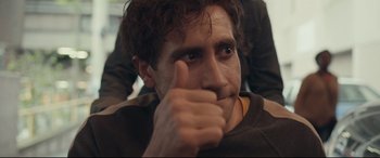Movie still from “Stronger” (2017), directed by David Gordon Green – A person holding his thumb up; Close Up shot, Low angle