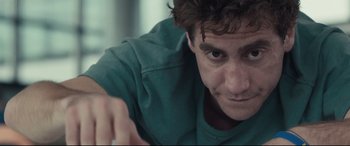 Movie still from “Stronger” (2017), directed by David Gordon Green – A person with a green shirt on; Close Up shot, Low angle