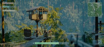 Movie still from “Sweet Tooth” (2021), created by Jim Mickle – A tree house in the middle of a forest; Extreme Wide shot, High angle