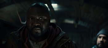 Movie still from “Sweet Tooth” (2021), created by Jim Mickle – A person wearing a jacket; Close Up shot, Low angle