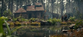 Movie still from “Sweet Tooth” (2021), created by Jim Mickle – An old house in the middle of the woods; Extreme Wide shot, High angle