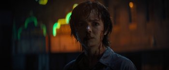 Movie still from “Texas Chainsaw Massacre” (2022), directed by David Blue Garcia – A young man with blood all over his face; Close Up shot, Low angle