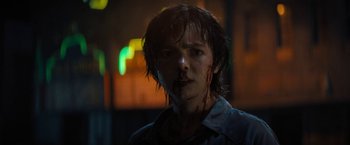 Movie still from “Texas Chainsaw Massacre” (2022), directed by David Blue Garcia – A man with blood all over his face; Close Up shot, Low angle