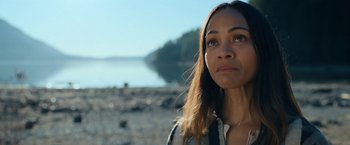 Movie still from “The Adam Project” (2022), directed by Shawn Levy – A person with long brown hair; Close Up shot, Over the shoulder angle