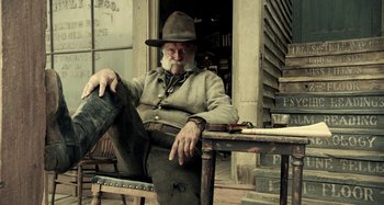 Movie still from “The Ballad of Buster Scruggs” (2018), directed by Joel Coen – Medium shot, Low angle