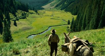 Movie still from “The Ballad of Buster Scruggs” (2018), directed by Joel Coen – Wide shot, High angle