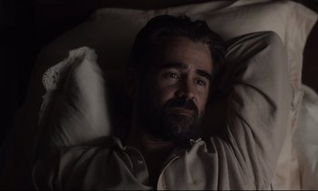 Movie still from “The Beguiled” (2017), directed by Sofia Coppola – A man laying in a bed with his eyes open; Close Up shot, High angle