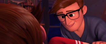 Movie still from “The Boss Baby” (2017), directed by Tom McGrath – A person's face with glasses; Close Up shot, Over the shoulder angle