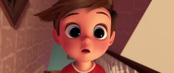 Movie still from “The Boss Baby” (2017), directed by Tom McGrath – An animated boy with a surprised look on his face; Close Up shot, High angle