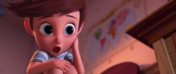 Movie still from “The Boss Baby” (2017), directed by Tom McGrath – A cartoon of a boy with a surprised look on his face; Close Up shot, High angle