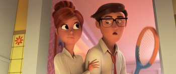 Movie still from “The Boss Baby” (2017), directed by Tom McGrath – An animated man and a woman standing next to each other; Close Up shot, Over the shoulder angle