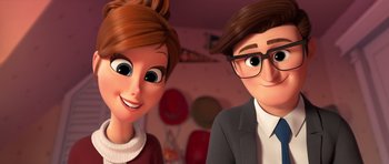 Movie still from “The Boss Baby” (2017), directed by Tom McGrath – A couple of people standing next to each other in a room; Close Up shot, Over the shoulder angle