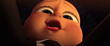 Movie still from “The Boss Baby” (2017), directed by Tom McGrath – View of the face of an animated character; Extreme Close Up shot, Low angle