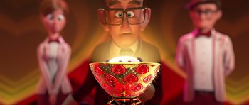 Movie still from “The Boss Baby” (2017), directed by Tom McGrath – An old man with glasses is looking at a bowl of fruit; Close Up shot, Over the shoulder angle