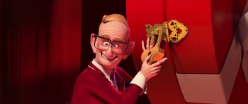 Movie still from “The Boss Baby” (2017), directed by Tom McGrath – An animated man holding a key in a room; Medium shot, Over the shoulder angle