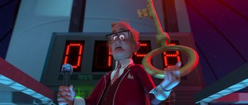 Movie still from “The Boss Baby” (2017), directed by Tom McGrath – A man holding a key in his hand; Medium shot, Low angle