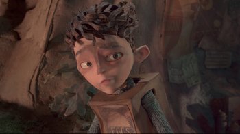 Movie still from “The Boxtrolls” (2014), directed by Anthony Stacchi – The head and face of a character; Close Up shot, Low angle