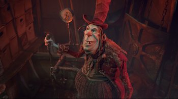 Movie still from “The Boxtrolls” (2014), directed by Anthony Stacchi – A character from the movie , the boxtrolls; Medium shot, Low angle
