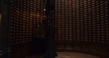 Movie still from “The Christmas Chronicles” (2018), directed by Clay Kaytis – A room filled with lots of drawers in a room; Extreme Wide shot, Low angle