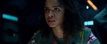 Movie still from “The Cloverfield Paradox” (2018), directed by Julius Onah – A person looking up at the sky; Close Up shot, Low angle