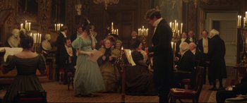 Movie still from “Mr. Turner” (2014), directed by Mike Leigh – A group of people dressed in period clothing; Wide shot, High angle