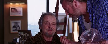 Movie still from “The Departed” (2006), directed by Martin Scorsese – A man with a beard is looking at another man with a beard; Close Up shot, Over the shoulder angle