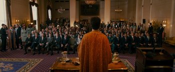 Movie still from “The Dictator” (2012), directed by Larry Charles – Wide shot, High angle